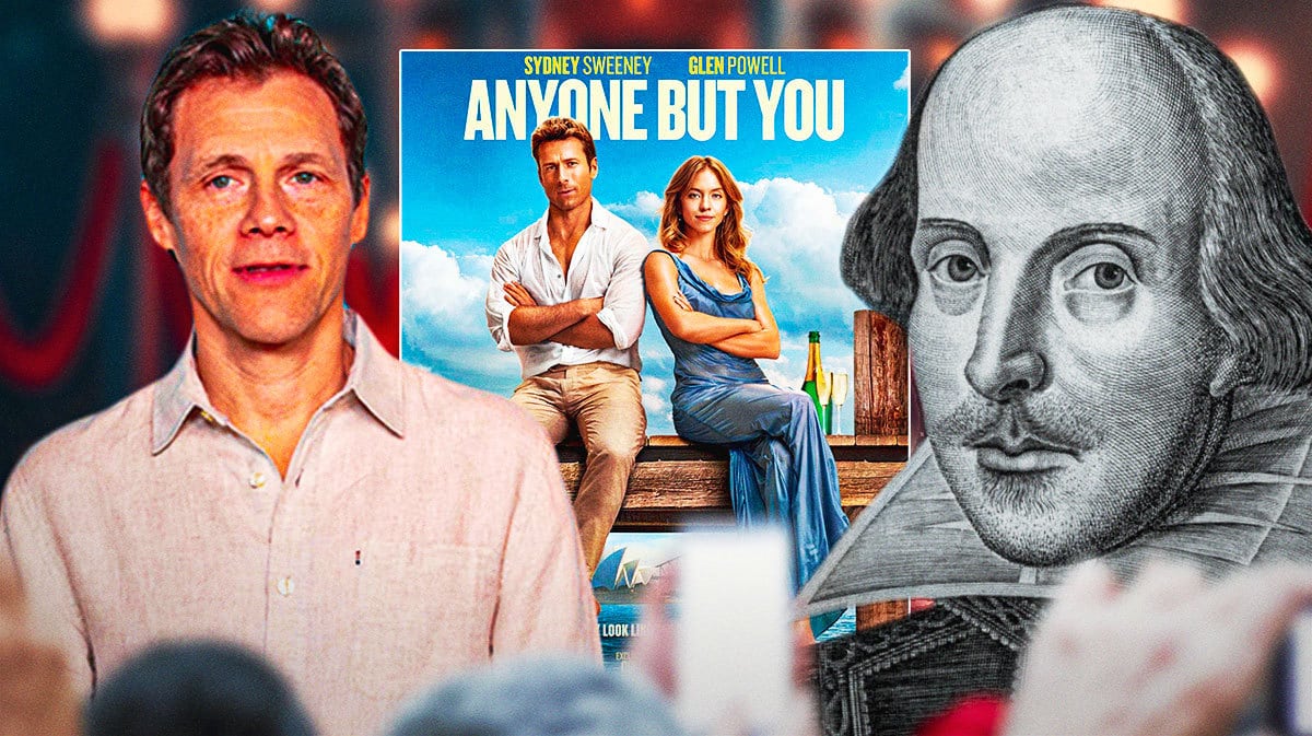 Will Gluck and William Shakespeare with Anyone But You poster.
