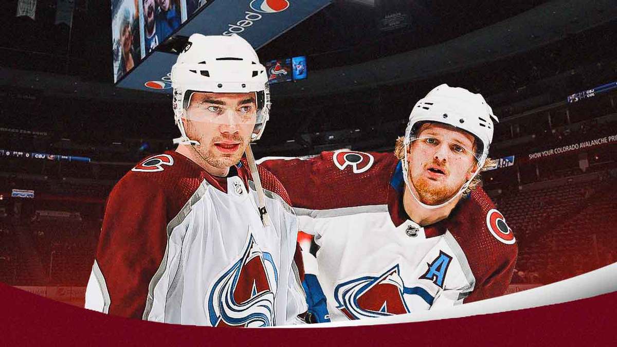 Casey Mittelstadt and Sean Walker reading Avalanche trade rumors at the NHL Trade Deadline.