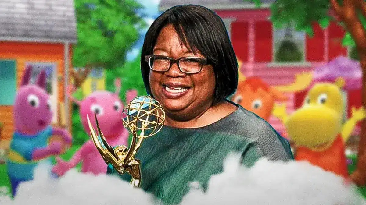 Janice Burgess with Backyardigans in background.