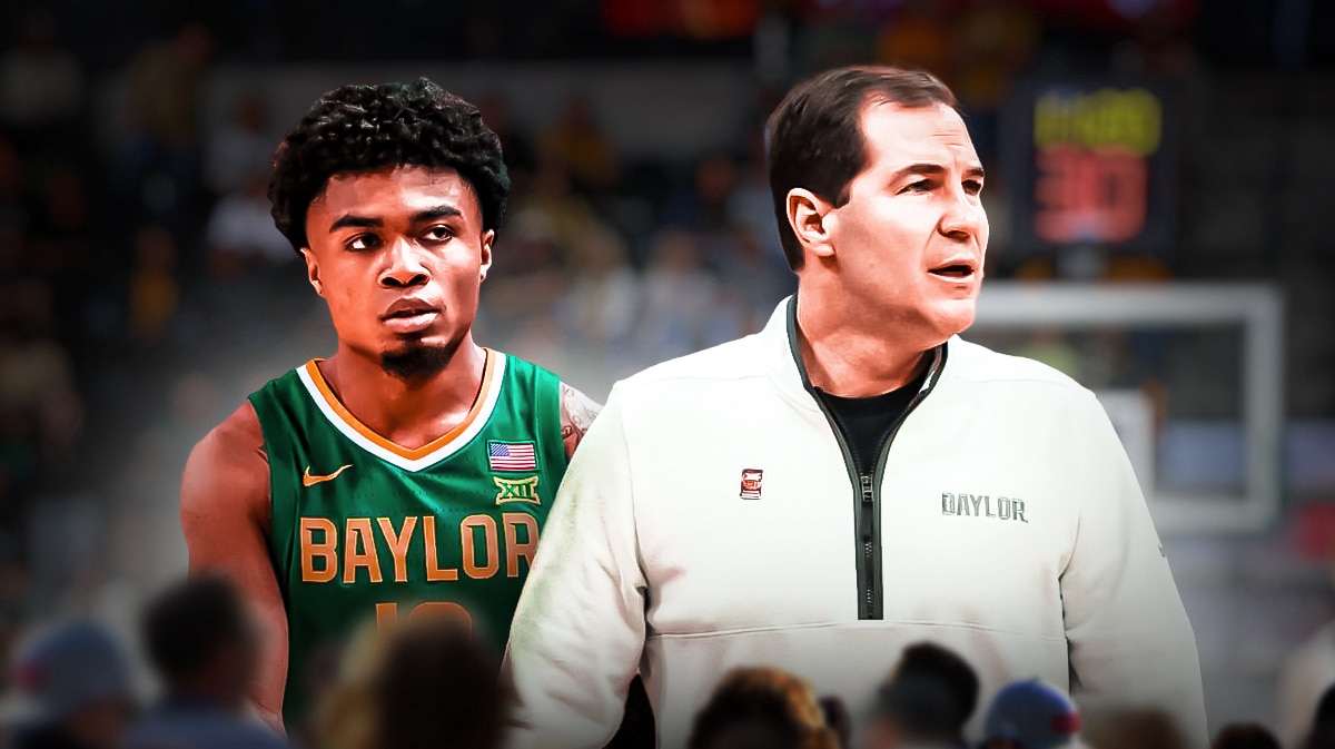 Baylor basketball player Langston Love looking at Scott Drew.