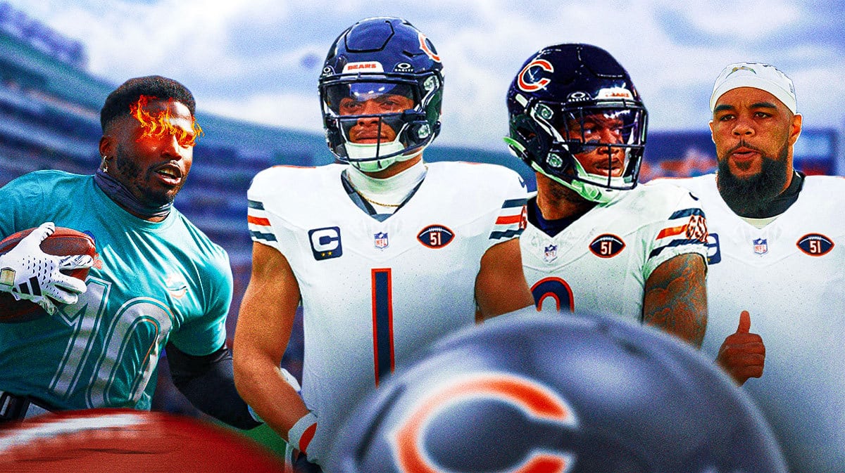 Tyreek Hill looking at Bears' Keenan Allen, Justin Fields