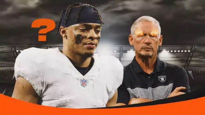Justin Fields with blank jersey and question mark in the middle. Mike Mayock with fire in his eyes