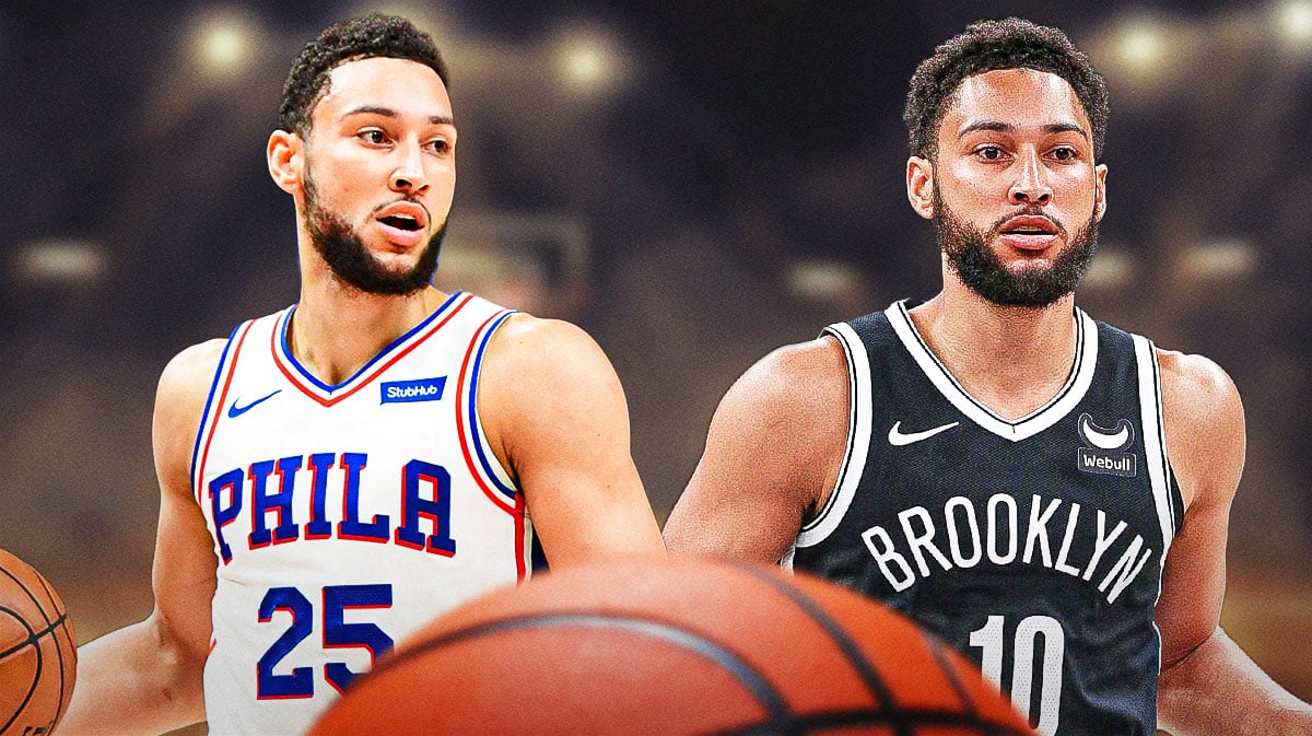 Ben Simmons playing for the Philadelphia 76ers and the Brooklyn Nets.