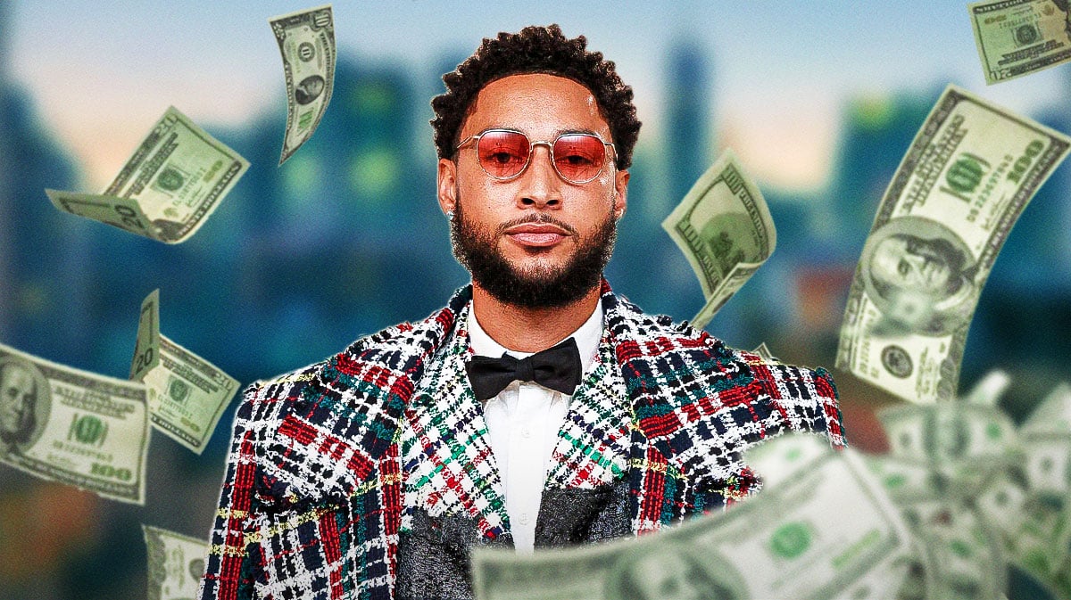 Ben Simmons surrounded by piles of cash.