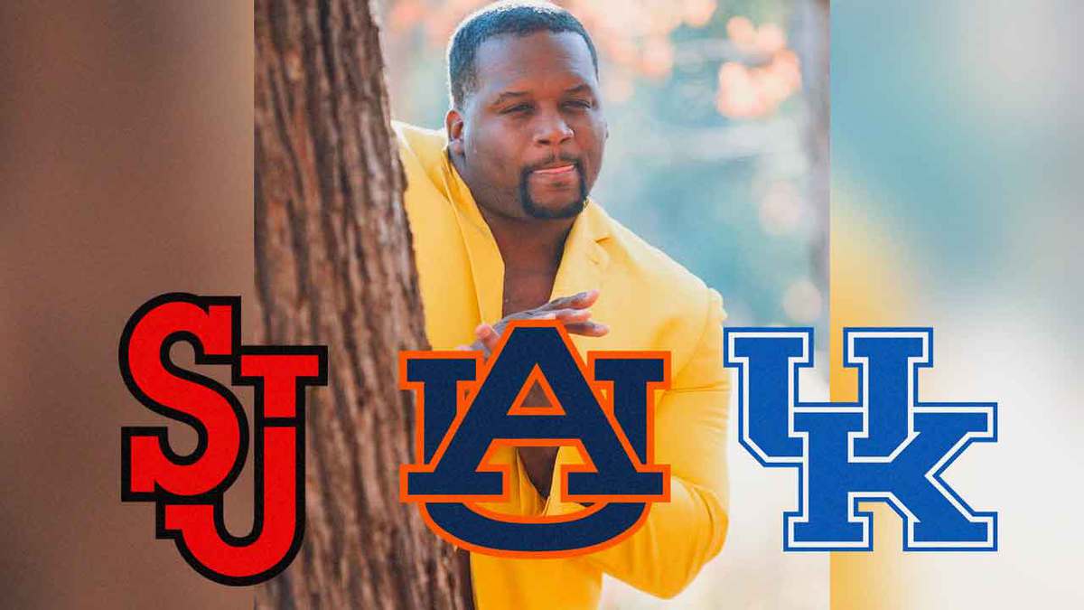 Spice Adams meme with logos of the following school on his suit: St. John’s Red Storm, Auburn Tigers, and Kentucky Wildcats