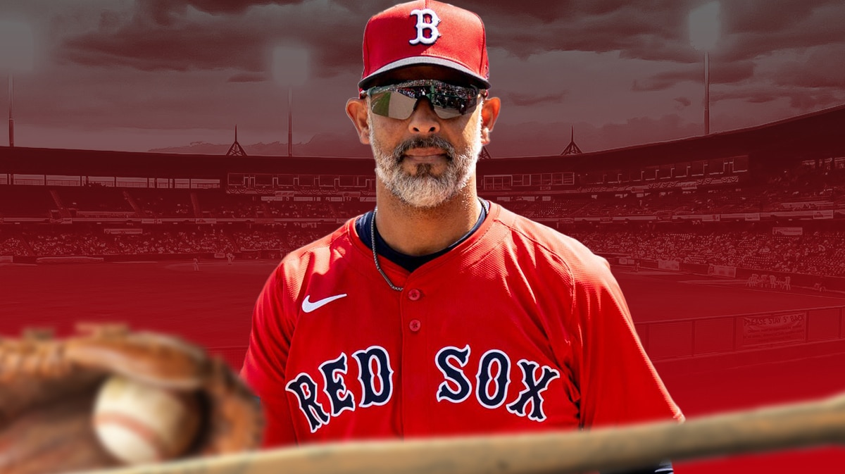Alex Cora wearing Red Sox home uniform