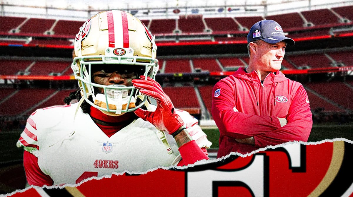 49ers' Brandon Aiyuk stands next to John Lynch amid trade rumors, Brandon Aiyuk's contract manager stands aside