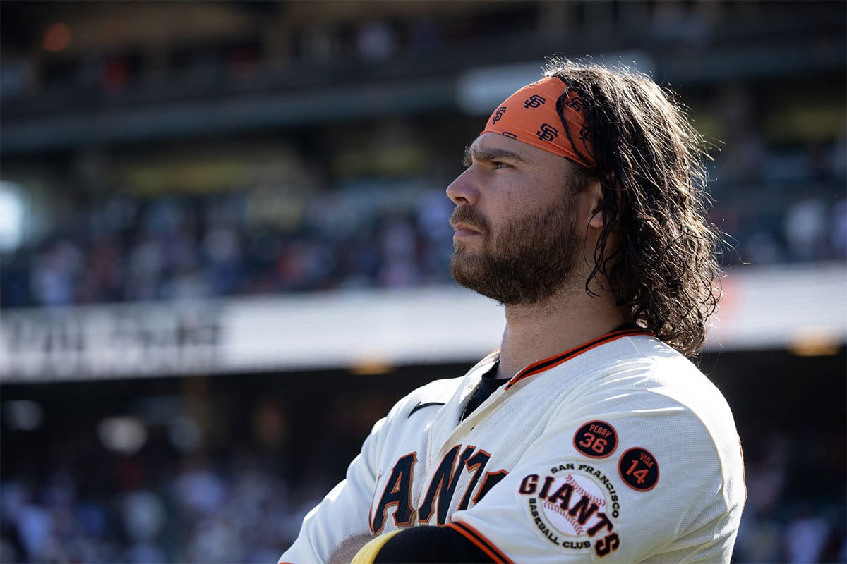 San Francisco Giants shortstop Brandon Crawford watches a tape of season highlights following the final game of the season, against the Los Angeles Dodgers, at Oracle Park.