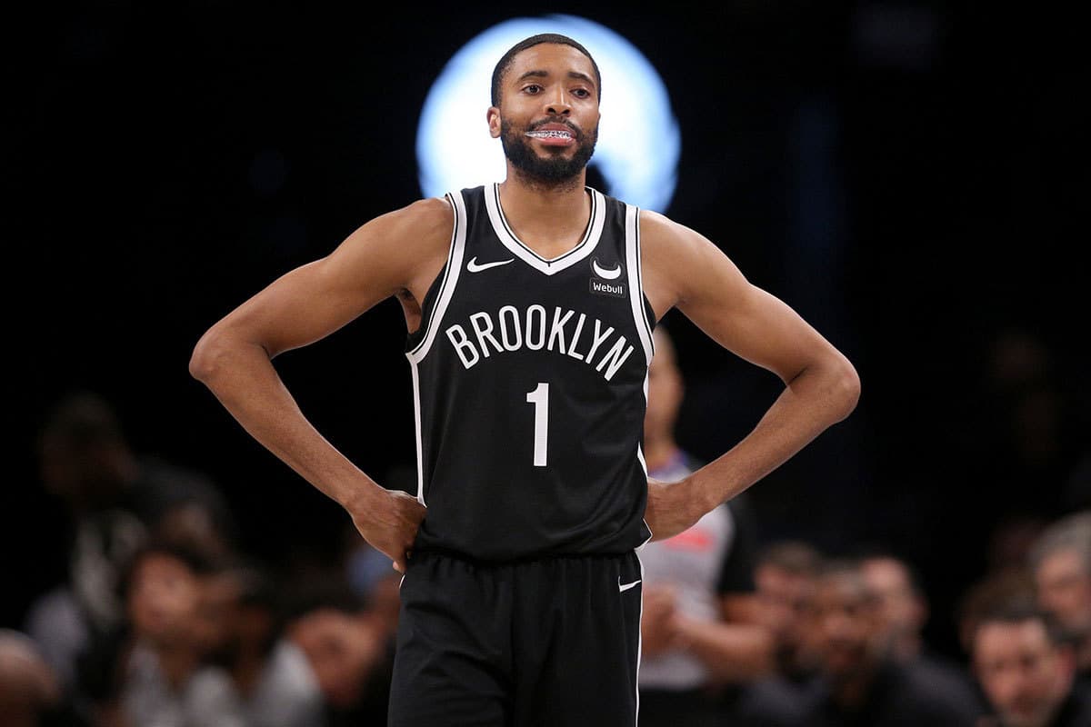 Brooklyn Nets forward Mikal Bridges (1) reacts during the fourth quarter against the Memphis Grizzlies at Barclays Center. 