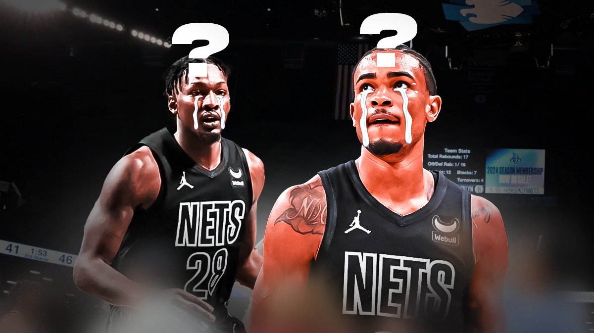 Dorian Finney-Smith and Nic Claxton with animated tears and question marks above their heads