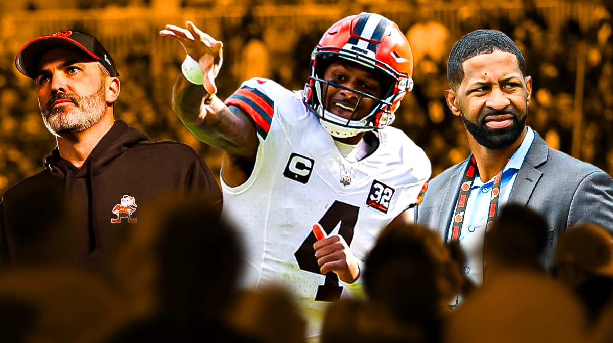 Browns Kevin Stefanski, Deshaun Watson and Andrew Berry