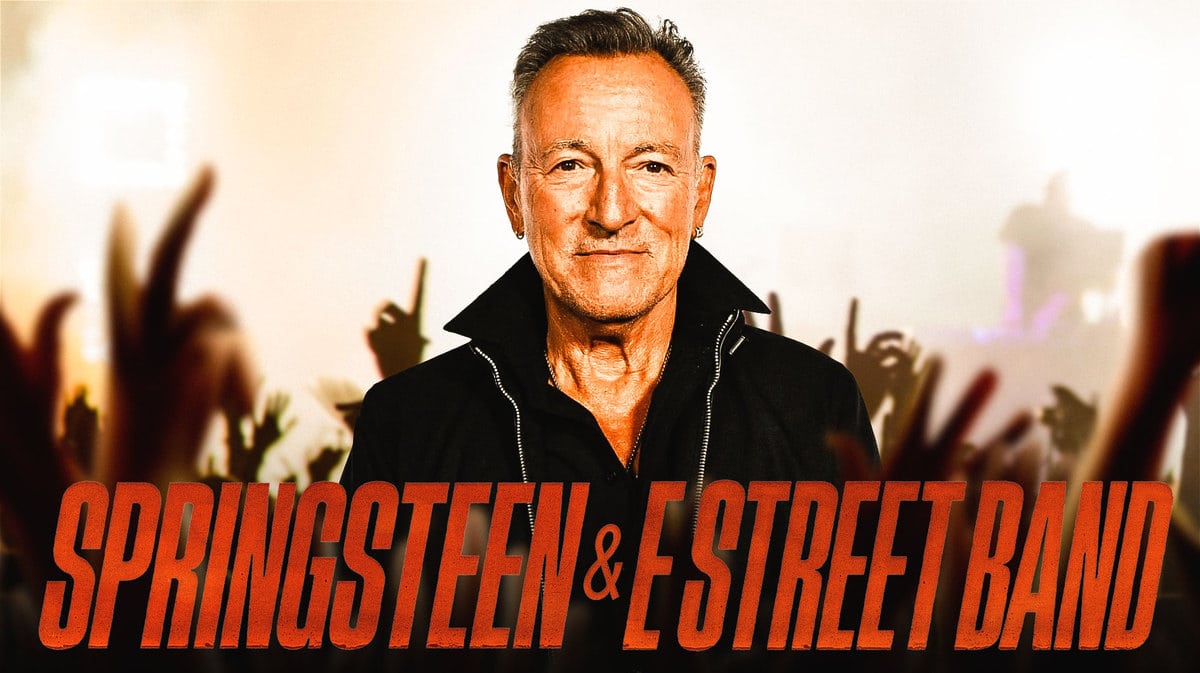 Bruce Springsteen and the E Street Band logo with crowd background.