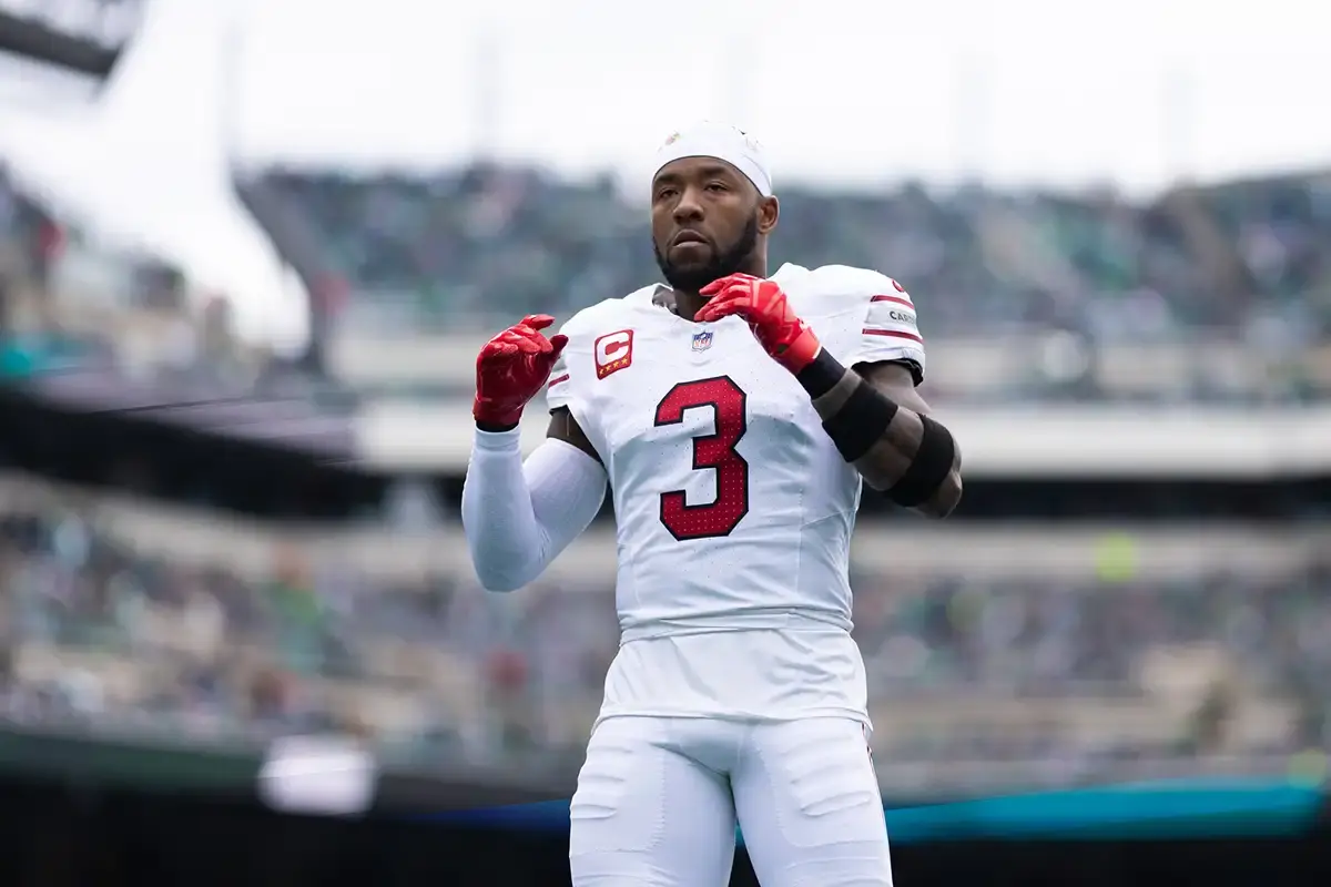Arizona Cardinals safety Budda Baker (3) before action against the Philadelphia Eagles at Lincoln Financial Field