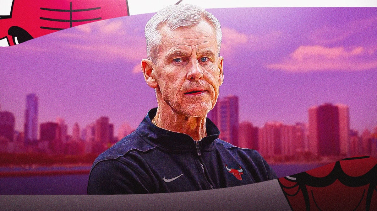 Bulls, Billy Donovan, Billy Donovan Bulls, Wizards, Bulls Wizards, Billy Donovan with Chicago skyline in the background
