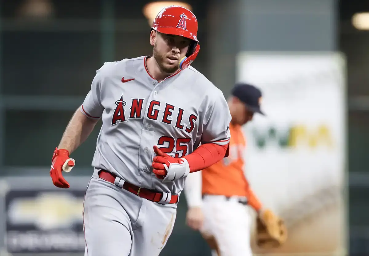 Los Angeles Angels first baseman C.J. Cron (25) rounds the bases after hitting a home run against Houston Astros starting pitcher Justin Verlander (35) (not pictured) in the second inning at Minute Maid Park.