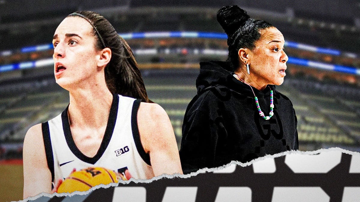 Iowa women’s basketball player Caitlin Clark and South Carolina women’s basketball player Dawn Staley