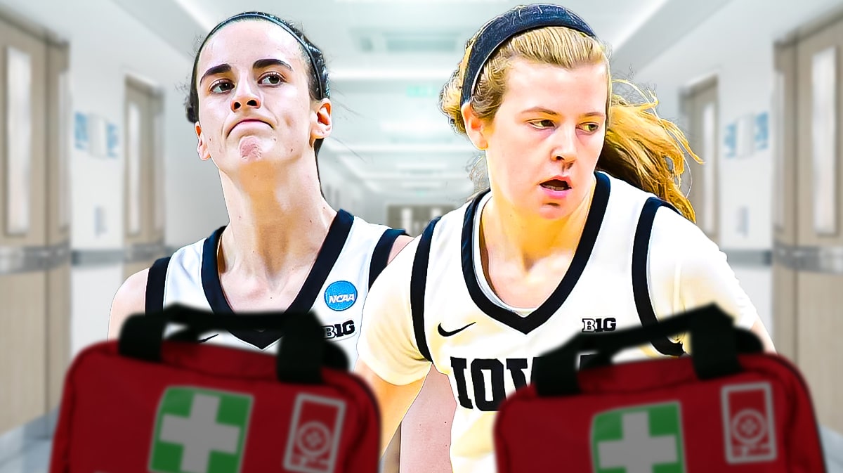 Lisa Bluder mentees Caitlin Clark and Molly Davis before LSU vs Iowa in NCAA Tournament