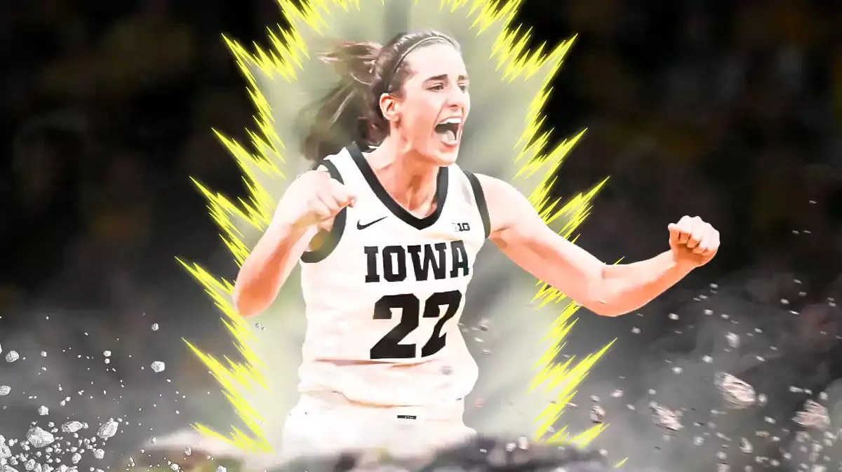 Iowa women's basketball star Caitlin Clark with super saiyan aura