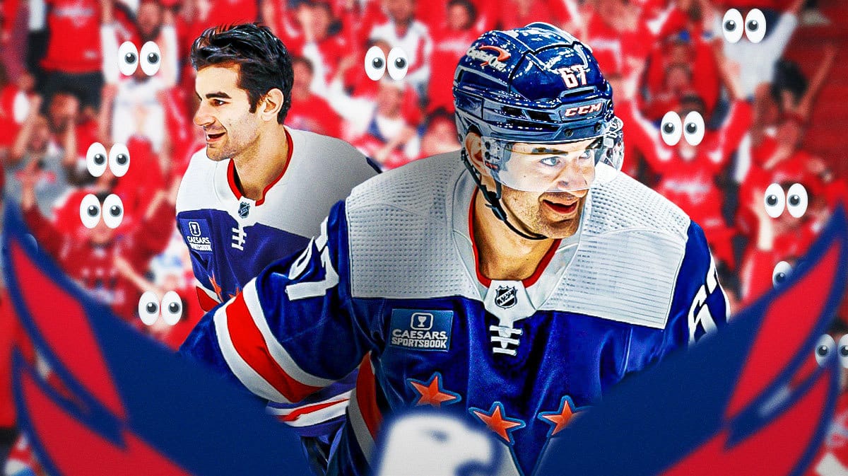 Max Pacioretty on one side, a bunch of Washington Capitals fans on the other side with the big eyes emoji over their faces