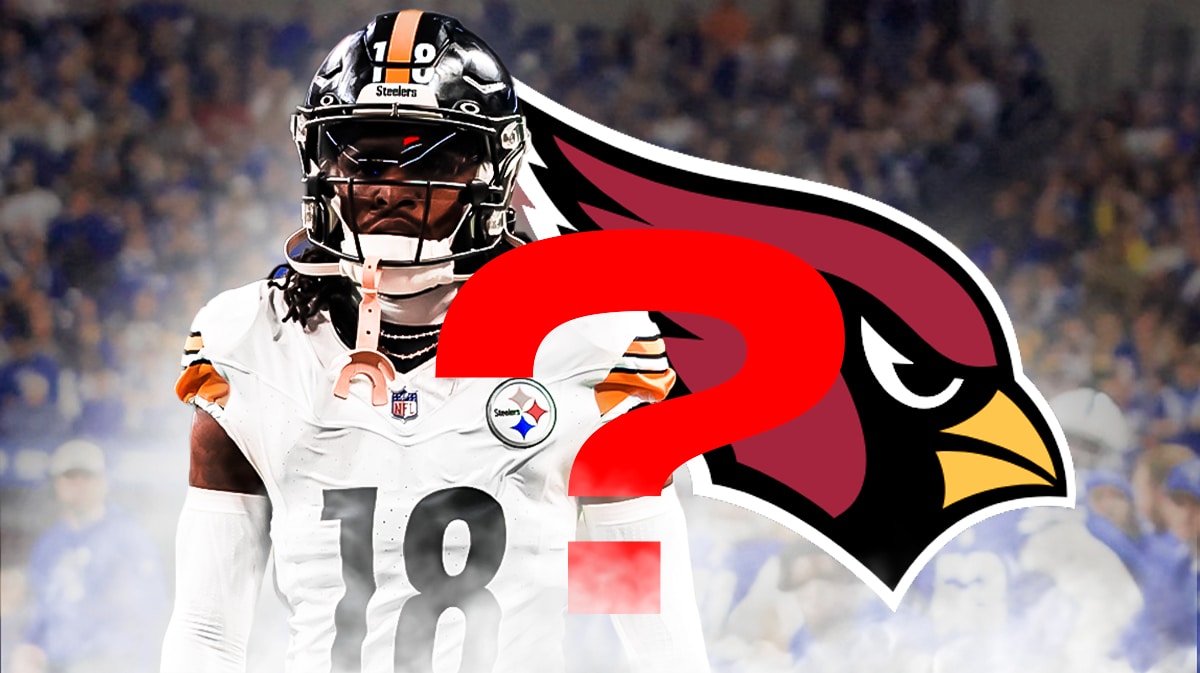 Steelers wide receiver Diontae Johnson, with a question mark next to Arizona Cardinals logo.