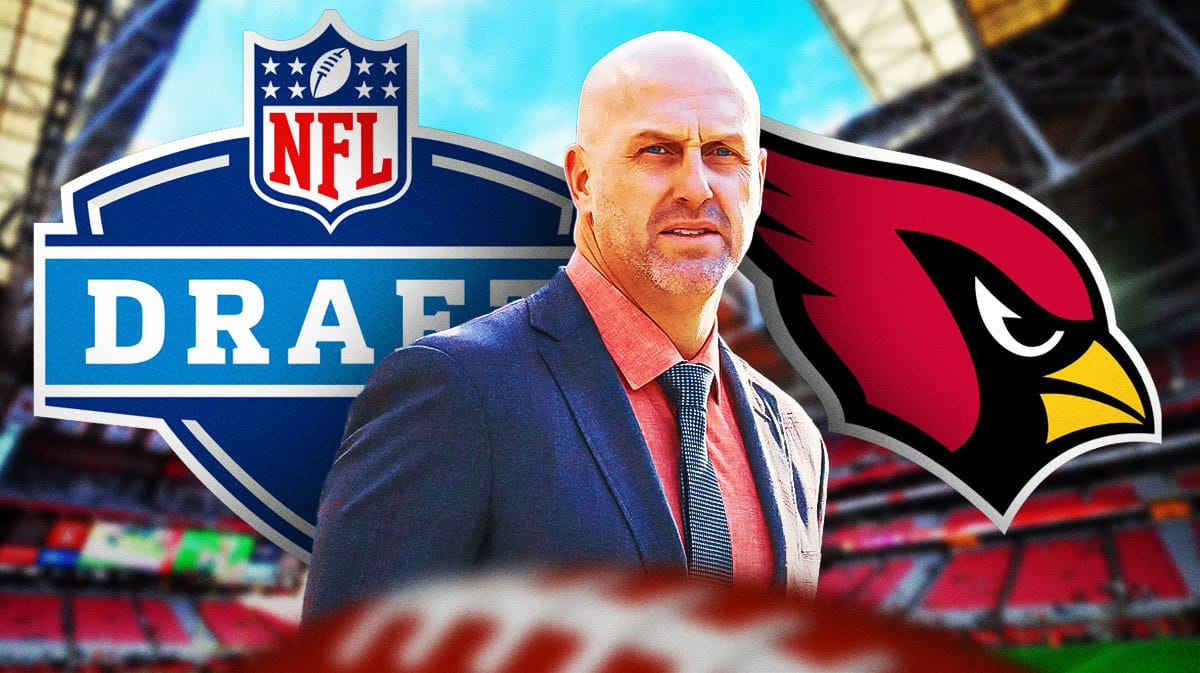 Monti Ossenfort. Arizona Cardinals logo. NFL Draft logo