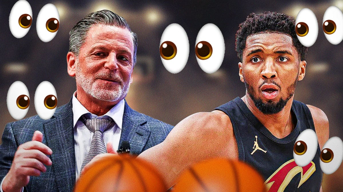 Cavs owner Dan Gilbert with Donovan Mitchell and emoji eyes