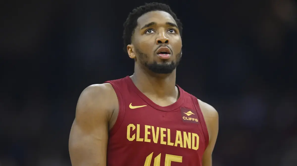 Cleveland Cavaliers guard Donovan Mitchell (45) stands on the court in the second quarter against the Dallas Mavericks at Rocket Mortgage FieldHouse.