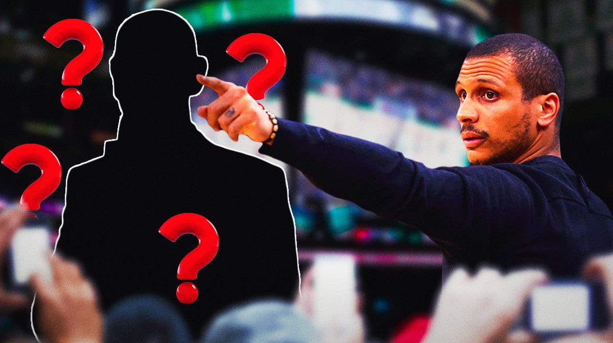 image idea: Joe Mazzulla looking annoyed or maybe serious next to a silhouette of Adam Silver with question marks around him