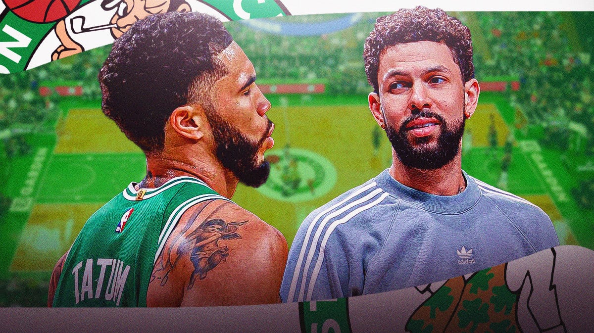 Austin Rivers in street clothes. Jayson Tatum