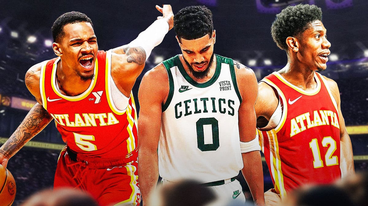 Jaylen Brown and Kristaps Porzingis teammate Jayson Tatum after loss to Dejounte Murray and De'Andre Hunter Hawks