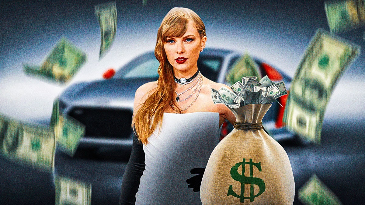 Taylor Swift in front of a car from her collection.