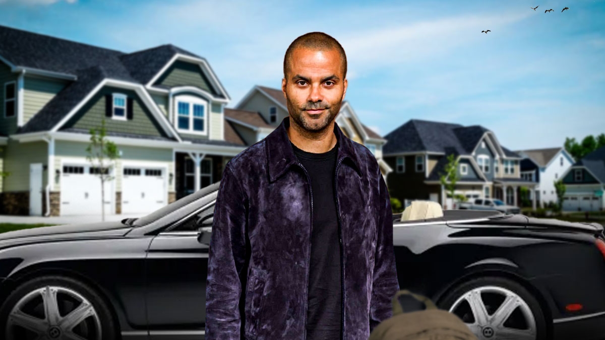 Tony Parker in front of a car from his collection.