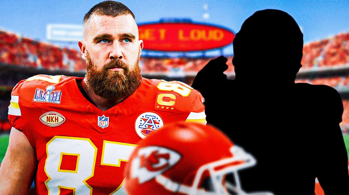 Irv Smith Jr. as a silhouette, Travis Kelce next to him