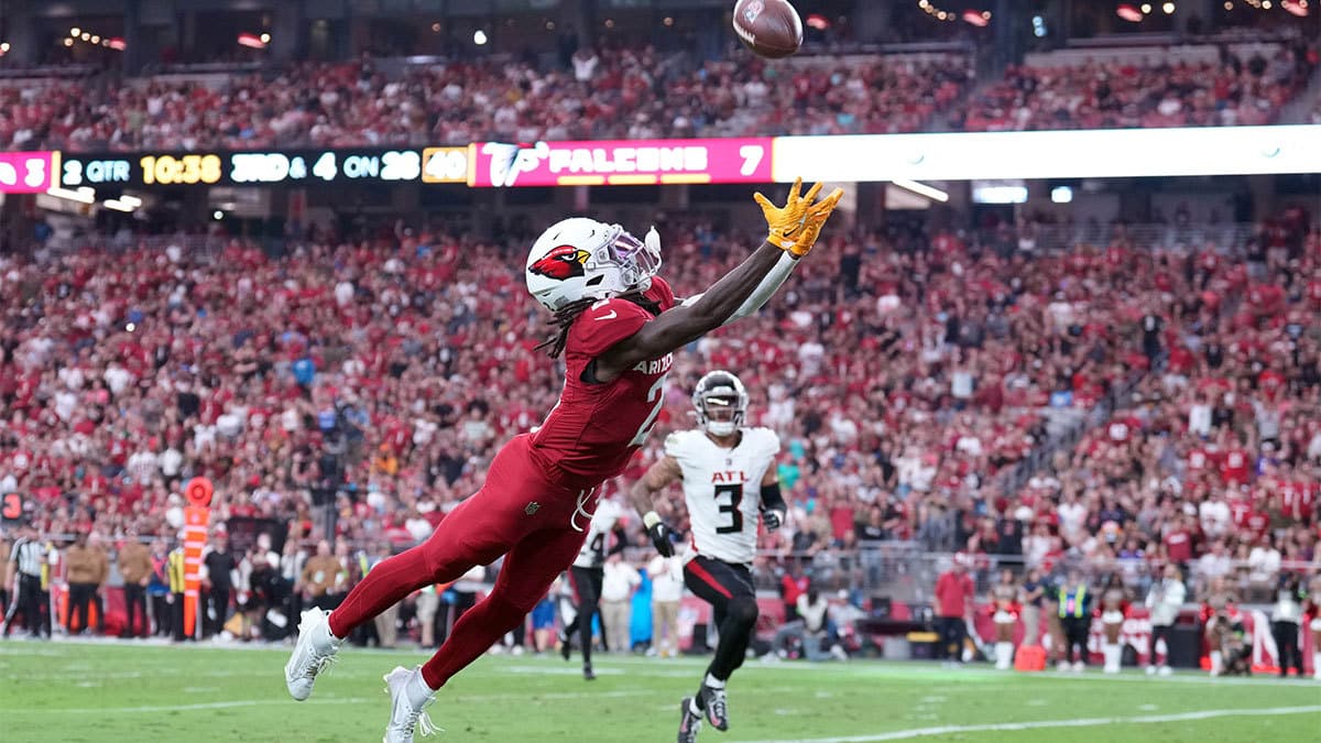 Arizona Cardinals wide receiver Marquise Brown (2) is unable to catch a pass against the Atlanta Falcons during the first half at State Farm Stadium
