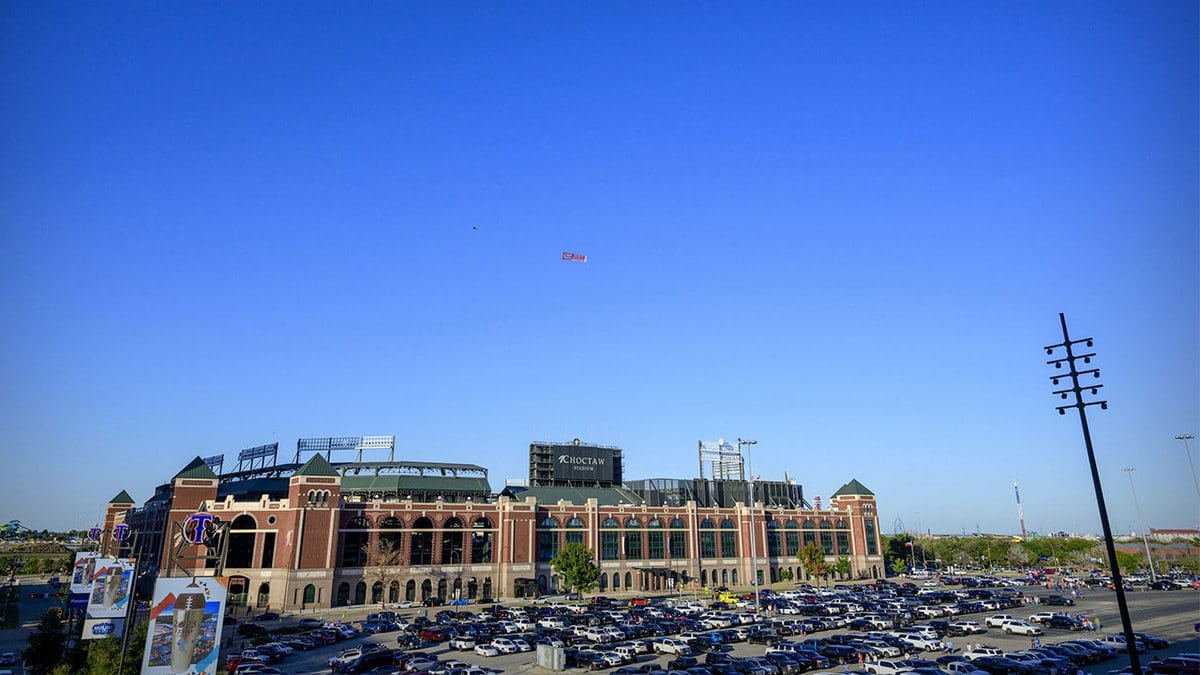 A view of Choctaw Stadium former home of the Texas Rangers before the game between the Rangers and the Houston Astros during game three of the ALCS for the 2023 MLB playoffs at Globe Life Field.