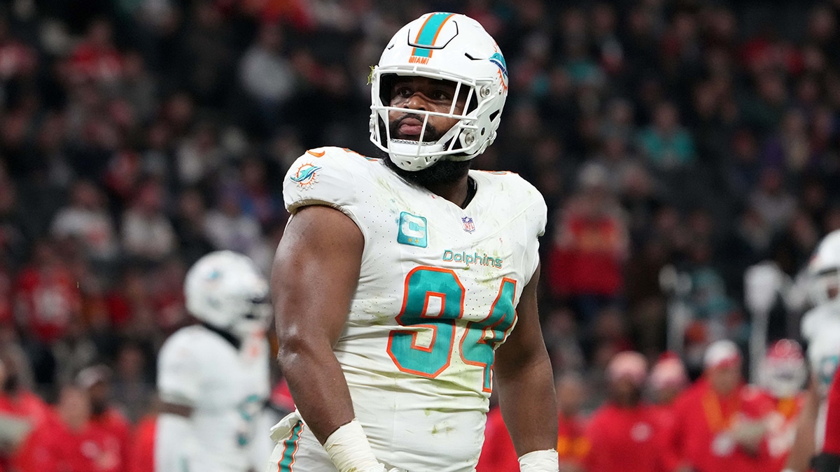 Miami Dolphins defensive tackle Christian Wilkins (94) reacts against the Kansas City Chiefs in the first half during an NFL International Series game at Deutsche Bank Park.