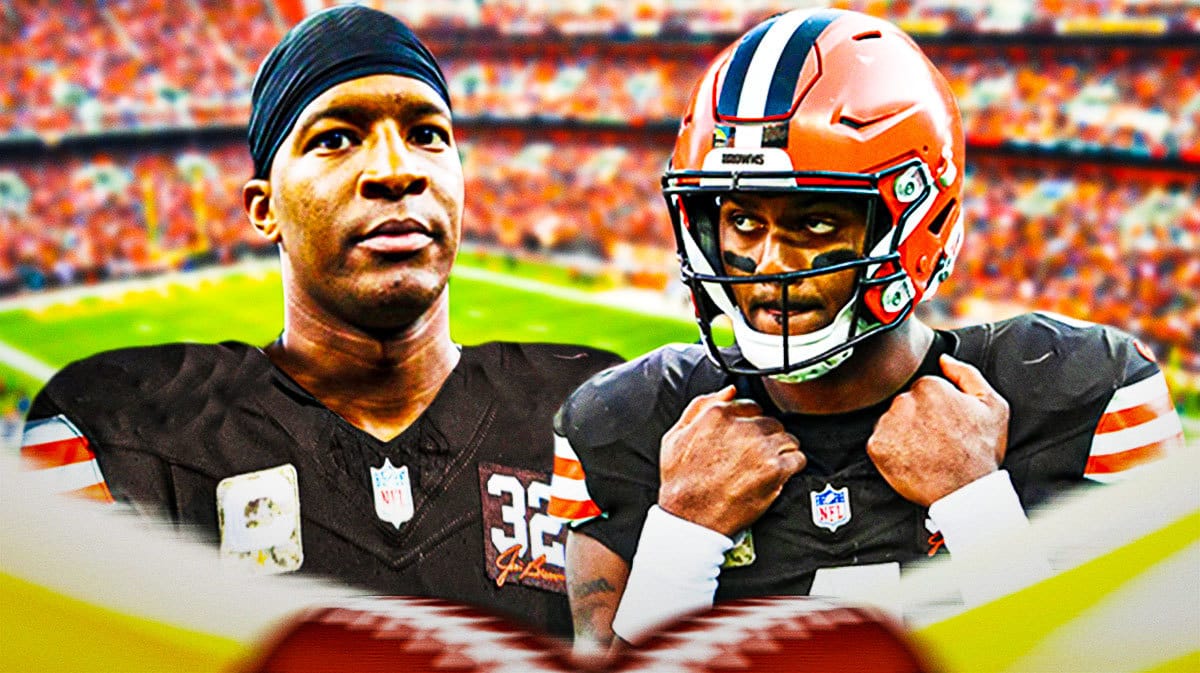 Browns QB Deshaun Watson looking at Jameis Winston.