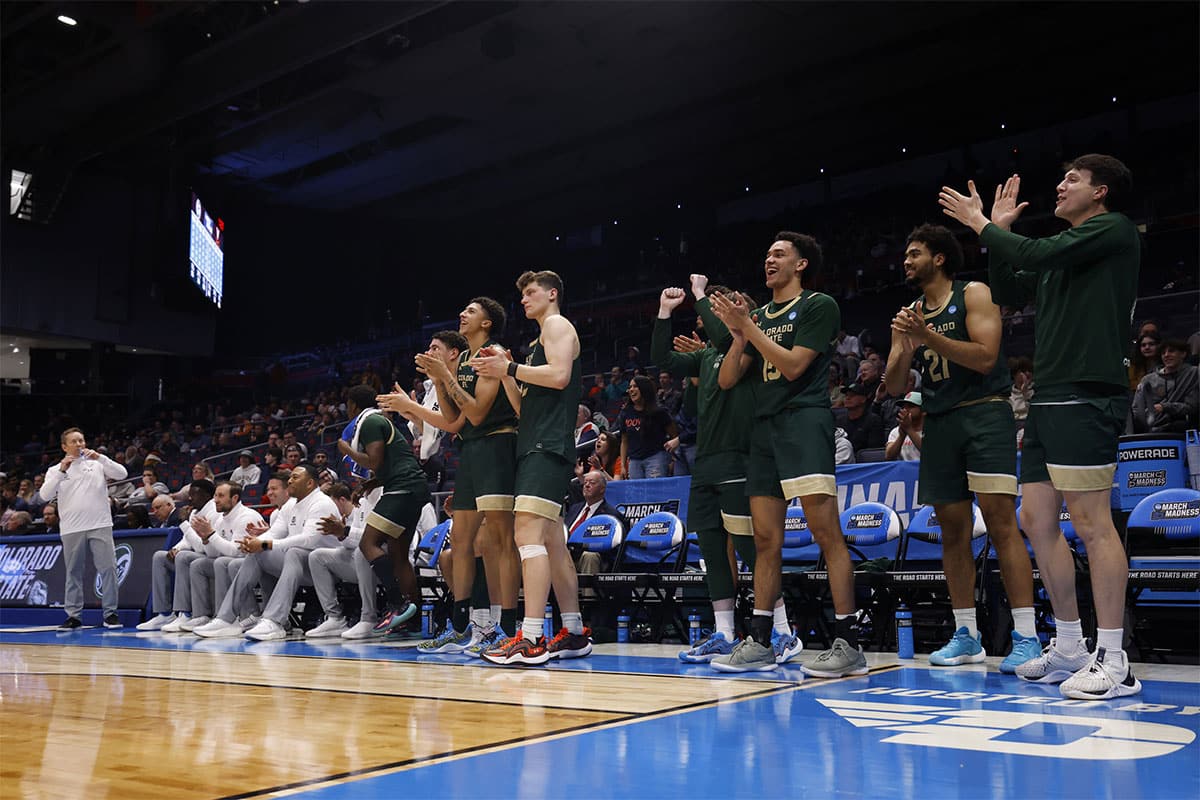 The Colorado State Rams celebrates drafting the Virginia Cavaliers at UD Arena. 