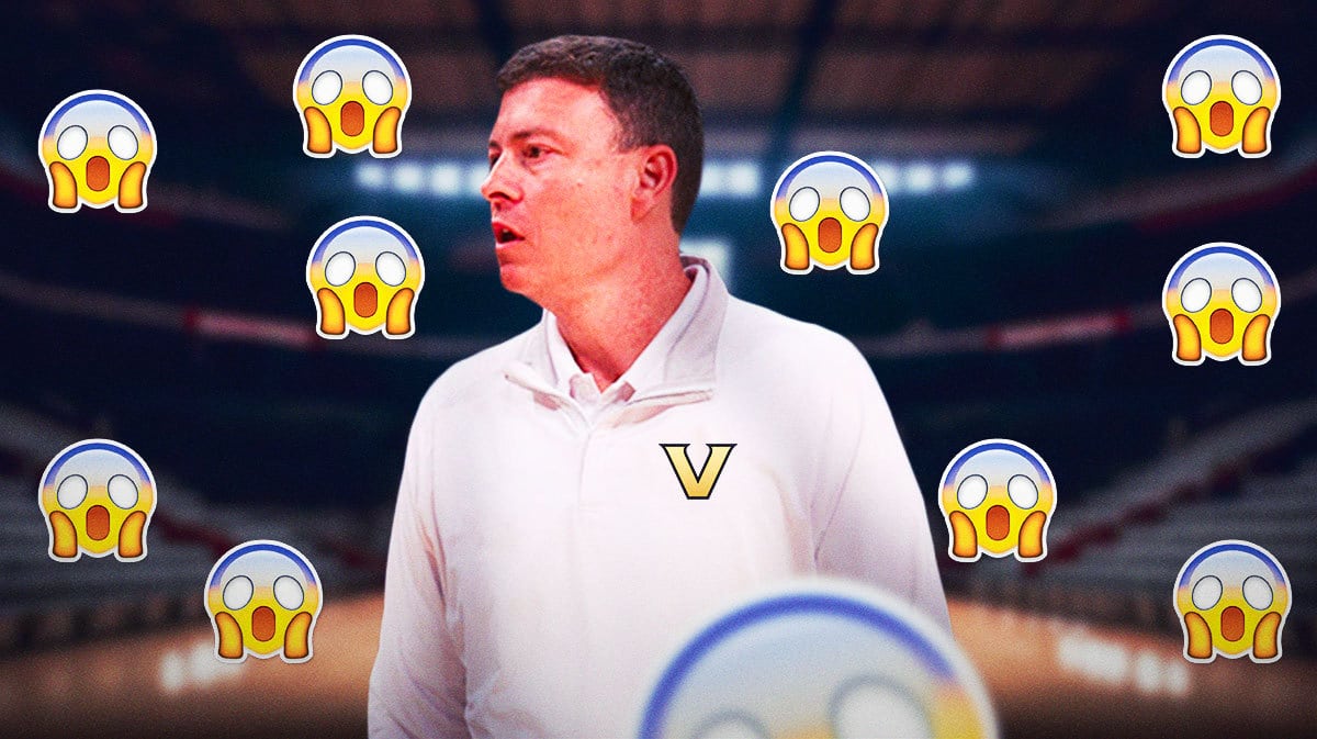 Mark Byington wearing Vanderbilt basketball gear with a bunch of shocked emojis in the background