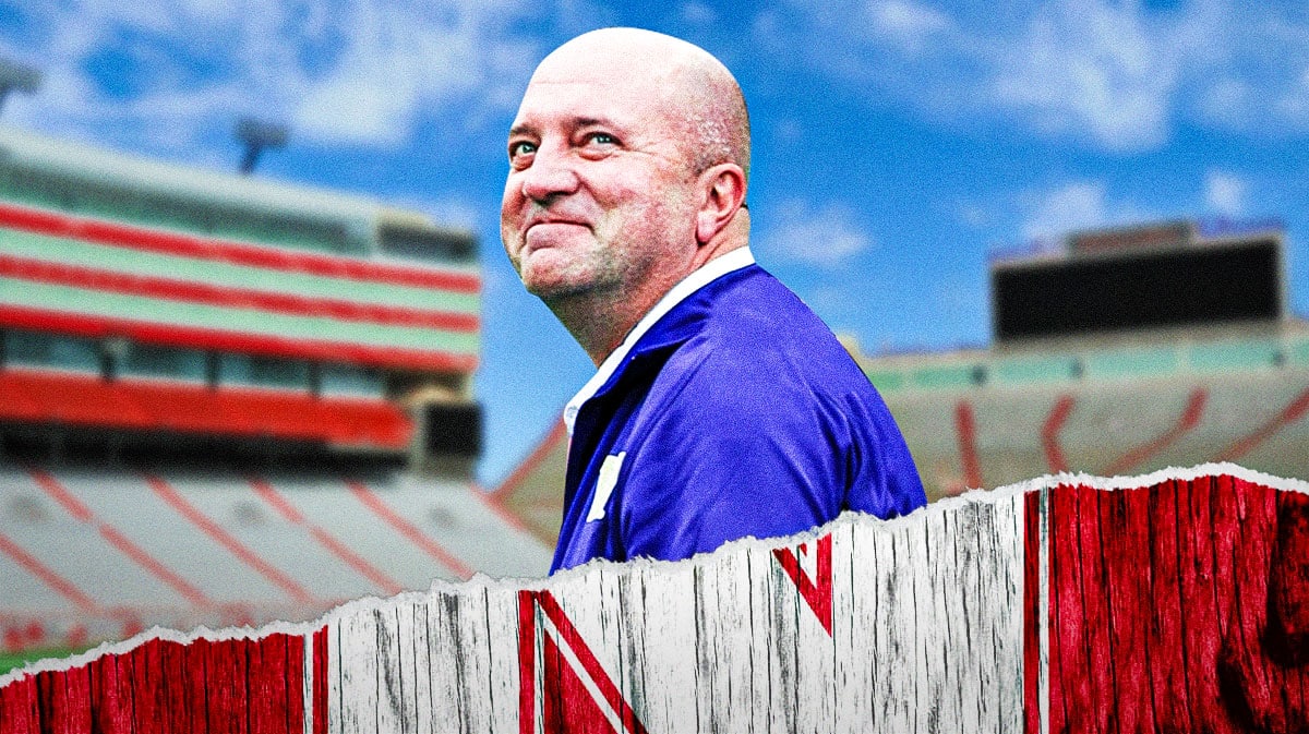 Nebraska football, Troy Dannen, Cornhuskers, Trev Alberts, Troy Dannen Nebraska, Troy Dannen with Nebraska football stadium in the background