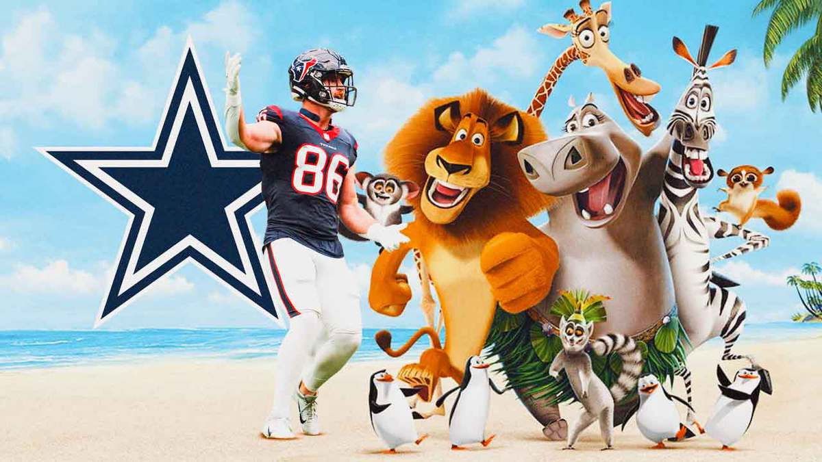 Dalton Schultz (Texans) in a Madagascar poster