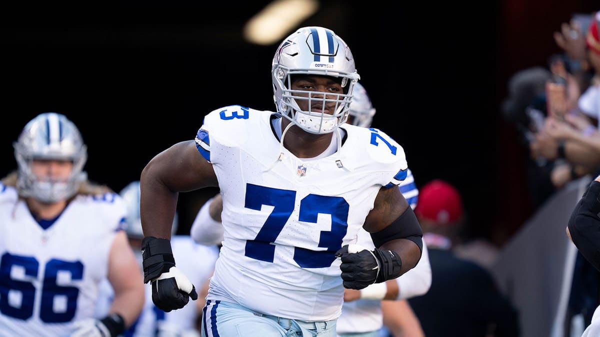 Dallas Cowboys offensive tackle Tyler Smith (73) before the game against the San Francisco 49ers at Levi's Stadium