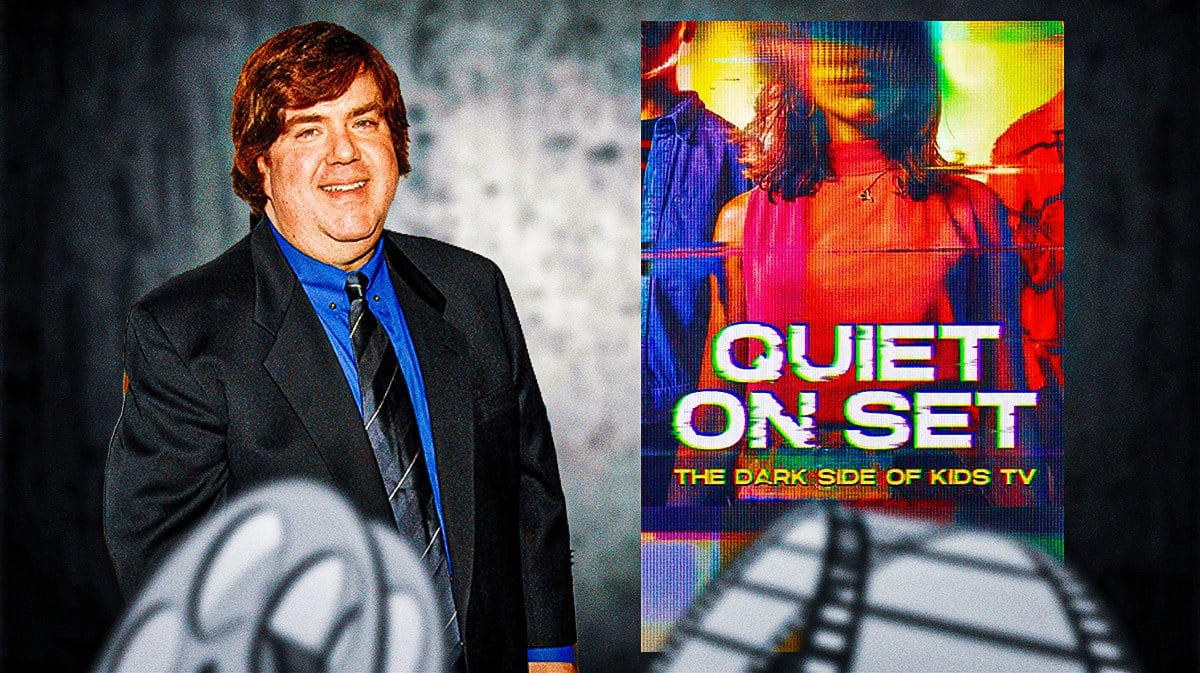 Dan Schneider and a Quiet On Set poster.
