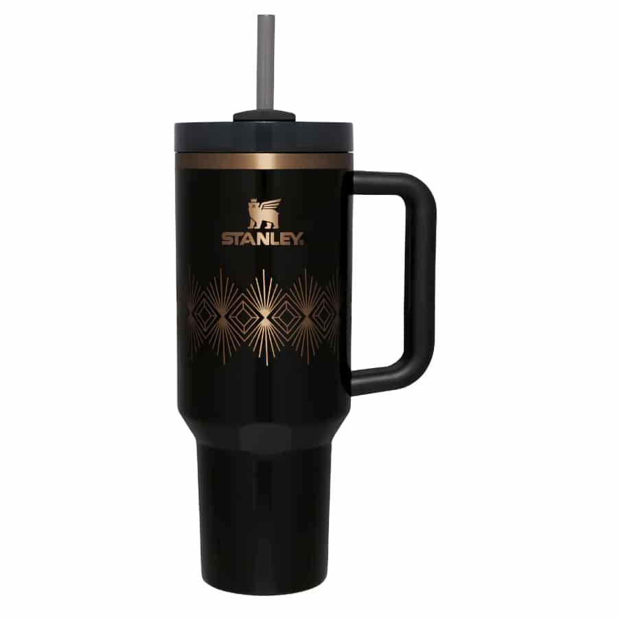 Deco Collection Quencher H2.0 Flowstate Tumbler 40 Oz. - Black Gloss Deco colorway on a white background.