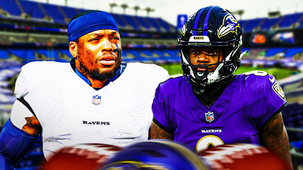 Ravens QB Lamar Jackson looking at Derrick Henry.