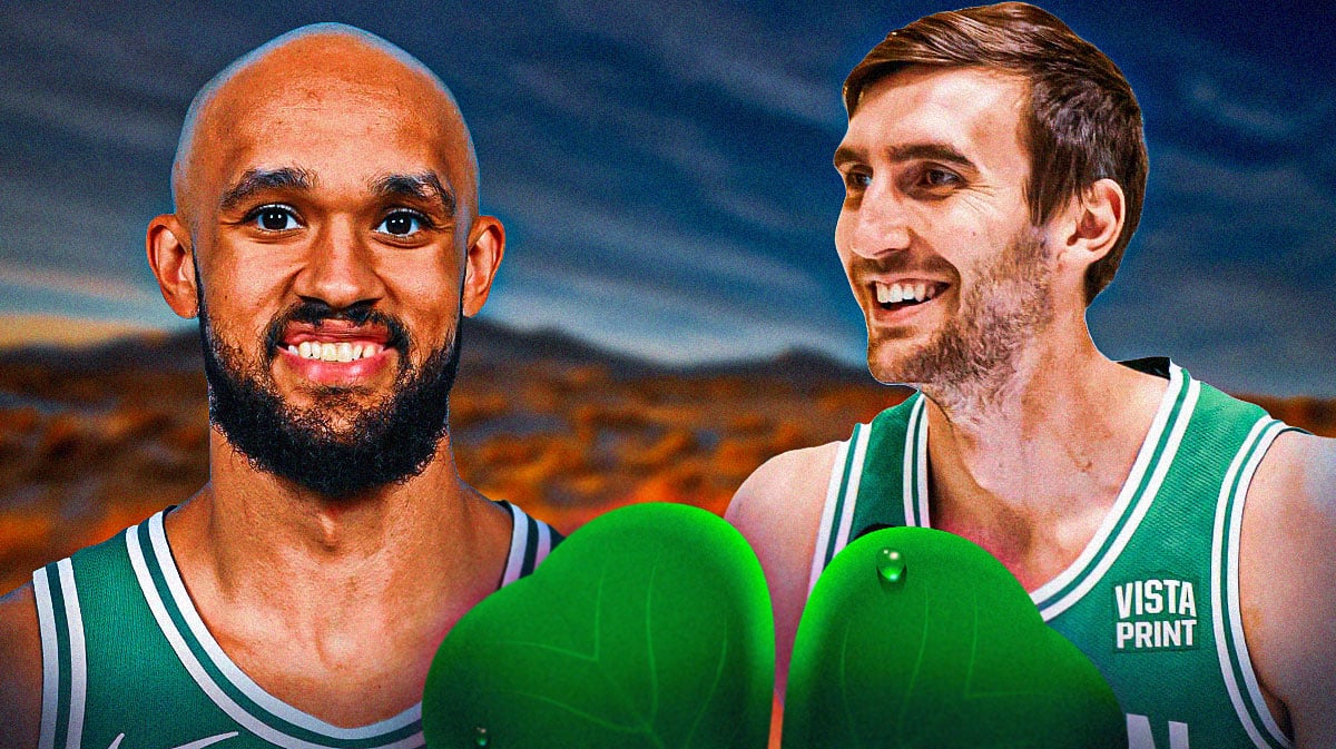 Celtics' Derrick White, Luke Kornet with clover