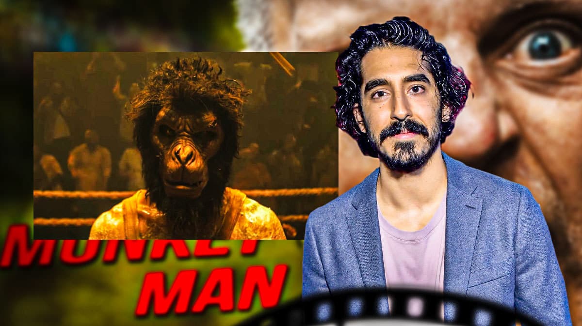 Dev Patel alongside imagery from his new film Monkey Man