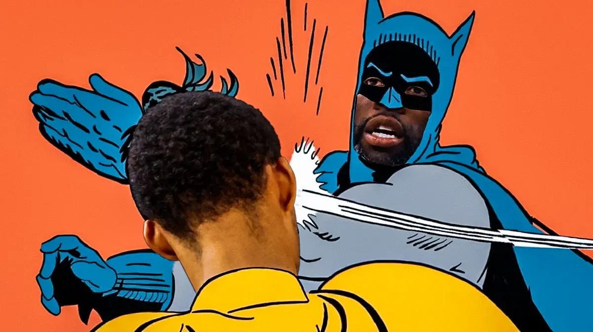 Draymond Green as Batman, Victor Wembanyama as Robin in the Batman-Robin meme