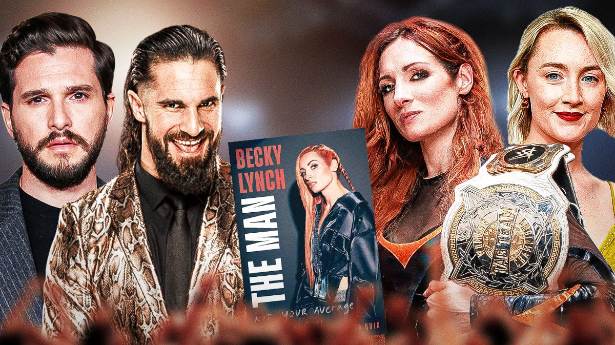 WWE stars Seth Rollins and Becky Lynch with her memoir, The Man: Not Your Average Average Girl, Game of Thrones star Kit Harrington and Saoirse Ronan.