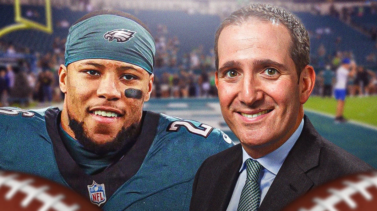 Eagles' new running back Saquon Barkley, general manager Howie Roseman